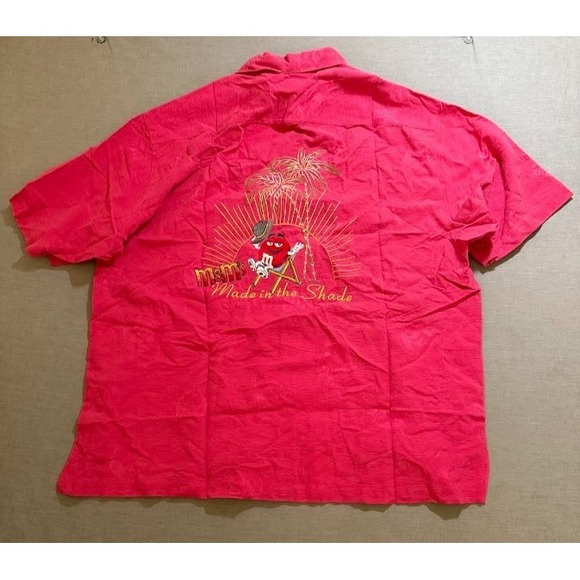 Other - M&M's Made In The Shade Shirt Adult L Red Silk Button Up Short Sleeve‎ Camp.